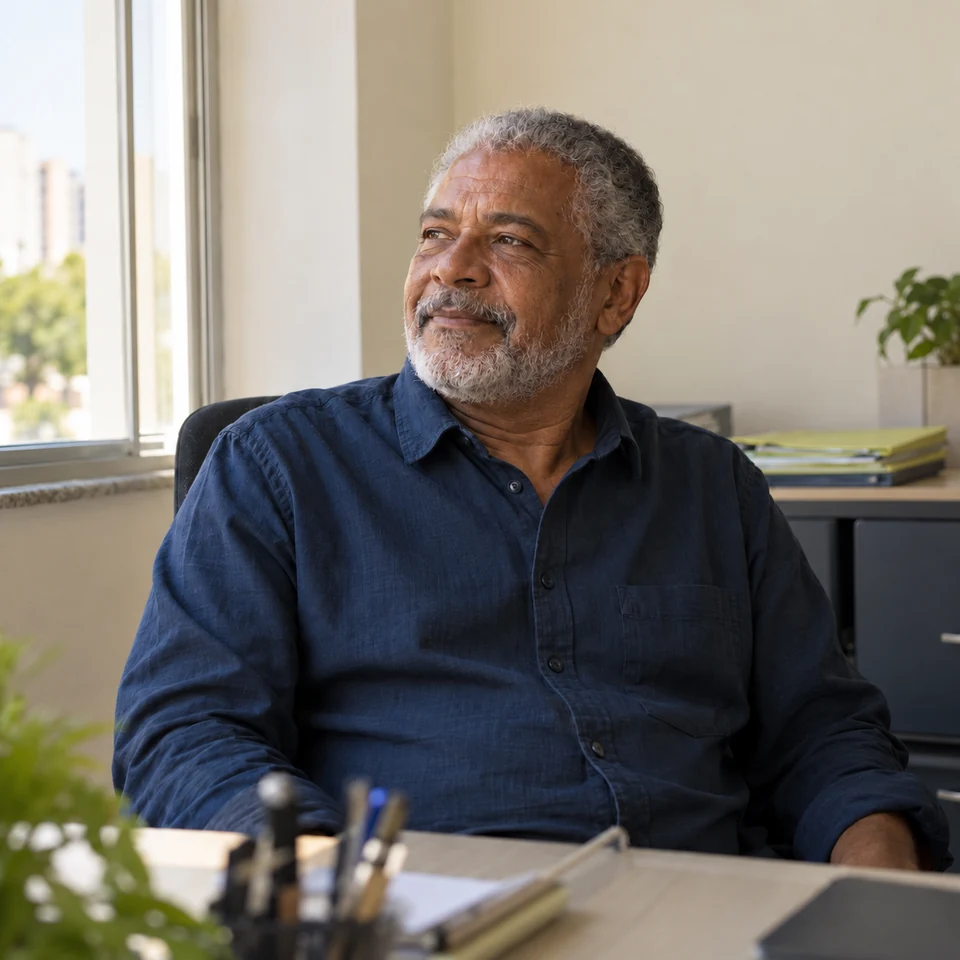Servidor público em sua mesa de trabalho